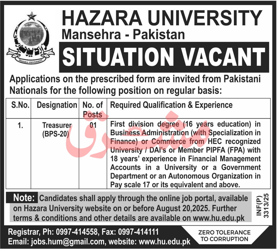 Jobs in Hazara University Mansehra